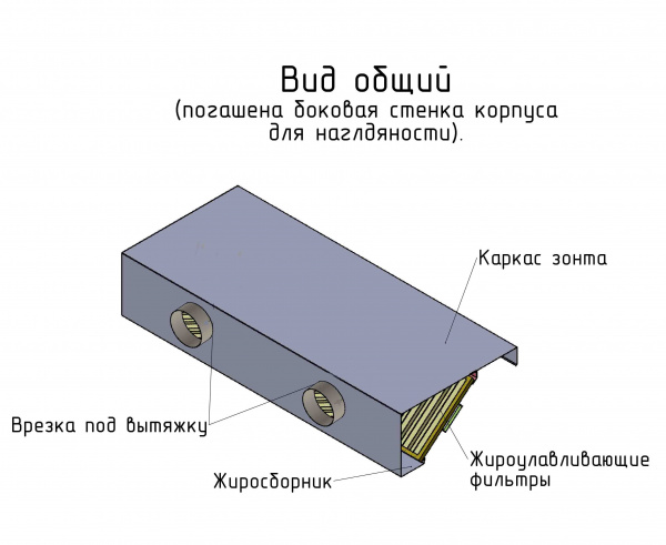 Зонт пристенный вытяжной ЗВП 350x800x1000 н1 тип 1 из нержавеющей стали 1 мм выход d160